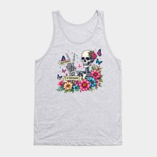 Good Energy Is Contagious, Retro, Skull Skeleton, Wild Flower, Mental Health Tank Top